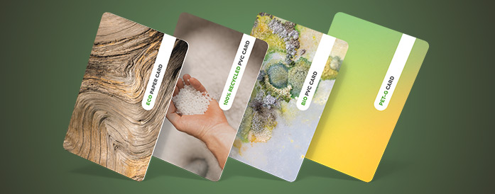 Hochwertige ECO Cards aus Papier, Graspapier, recyceltem PCC, BIO PVC und PET-G